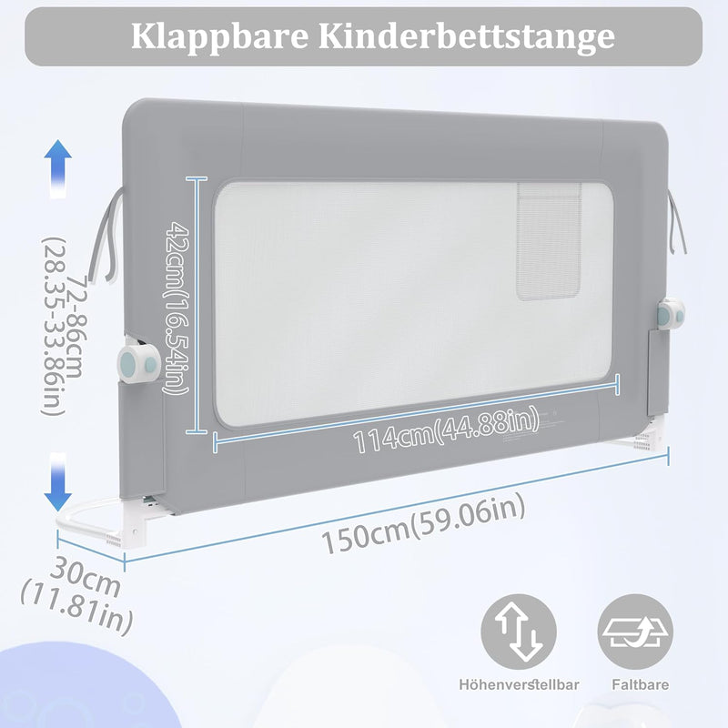 XMTECH 1st Bettgitter 150 cm Bettschutzgitter Kinderbettgitter für Kinder, Rausfallschutz Bett Babyb