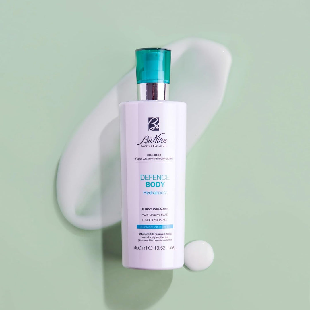 BioNike Defence Body Hydraboost Feuchtigkeitsspendende Flüssigkeit, 24 Stunden, 400 ml, Anti-Verschm