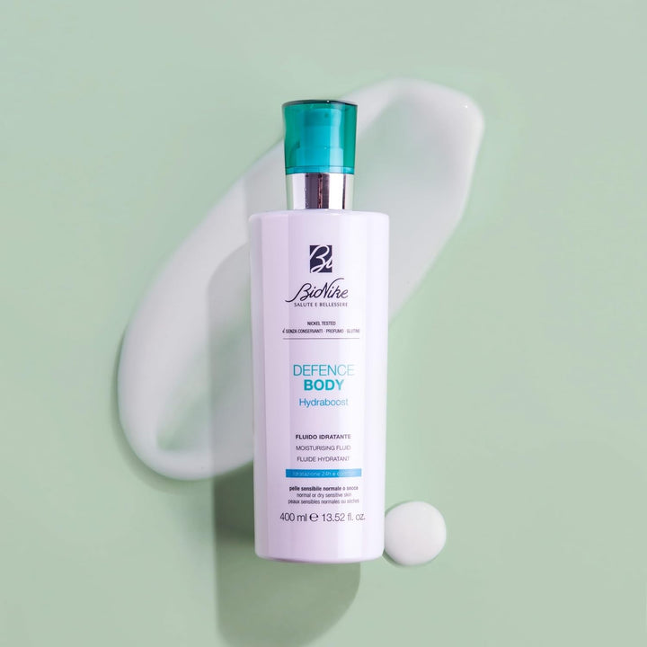 BioNike Defence Body Hydraboost Feuchtigkeitsspendende Flüssigkeit, 24 Stunden, 400 ml, Anti-Verschm