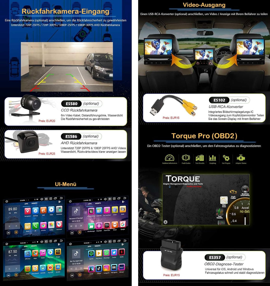Erisin 7" 8-Kern 4GB+64GB Android 14 Autoradio mit CD Player Für Ford Focus S-max C-max Fiesta Galax