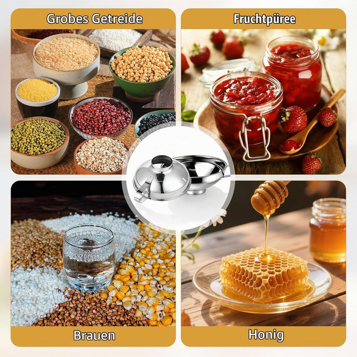 5 Stück Trichter Edelstahl set - Marmelade und Stapelbarer Kleiner Trichter mit 2 Stück Reinigungsbü