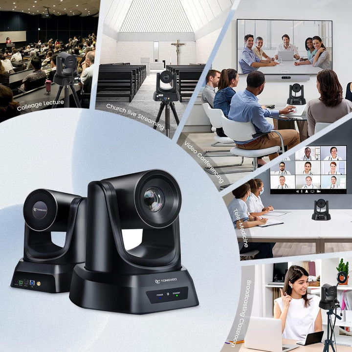 TONGVEO 5.8GHz Wireless Conference Room Webcam, Church Live Streaming 3X USB 1080P 60fps PTZ Camera