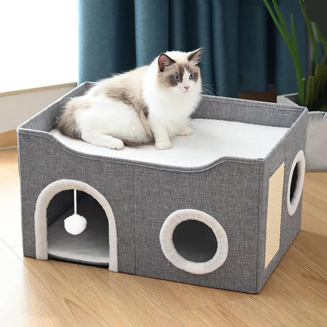 ERNAN Katzenhöhle,Katzenbetten,Katzenhaus, Faltbare Katzenbetthöhle mit Kratzbrett und Spielball, Fa