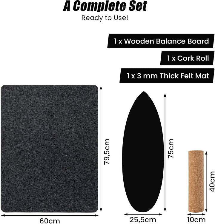 KOMFOTTEU Balance Board Holz, Balancebrett mit Korkrolle & rutschfester Filzmatte, Gleichgewichtsboa