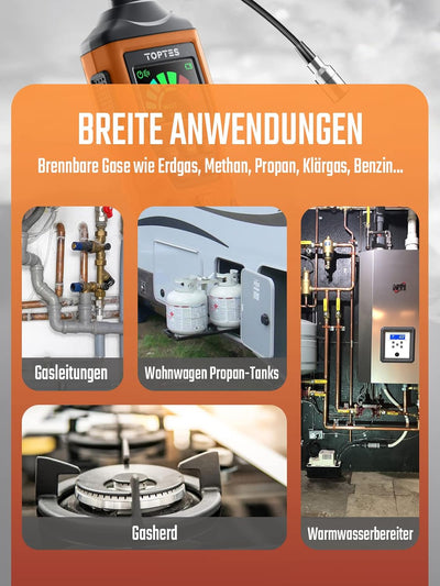 Gasmelder, TopTes PT520A Erdgasdetektor für Zuhause und Wohnmobil mit 43,5 cm Sonde zur Ortung von G