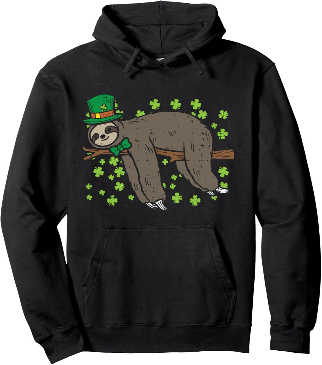 Leprechaun Sloth Shamrock Clover St Patricks Day Animal Gift Pullover Hoodie