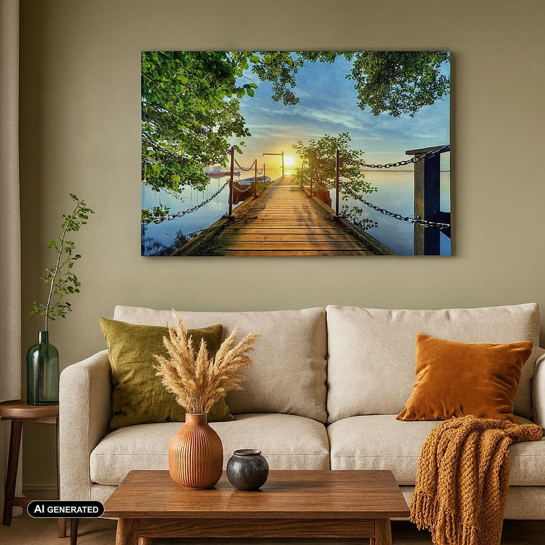 Bilder auf Leinwand 100x70cm Leinwandbild See Sonnenuntergang Boot Landschaft Gross Wanddeko Bild Sc
