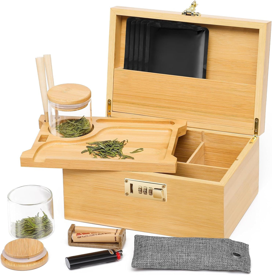 OZCHIN Grosse Bambusbox mit Zahlenschloss, Dekorative Aufbewahrungsbox für Zuhause, Geschenk, Aufbew