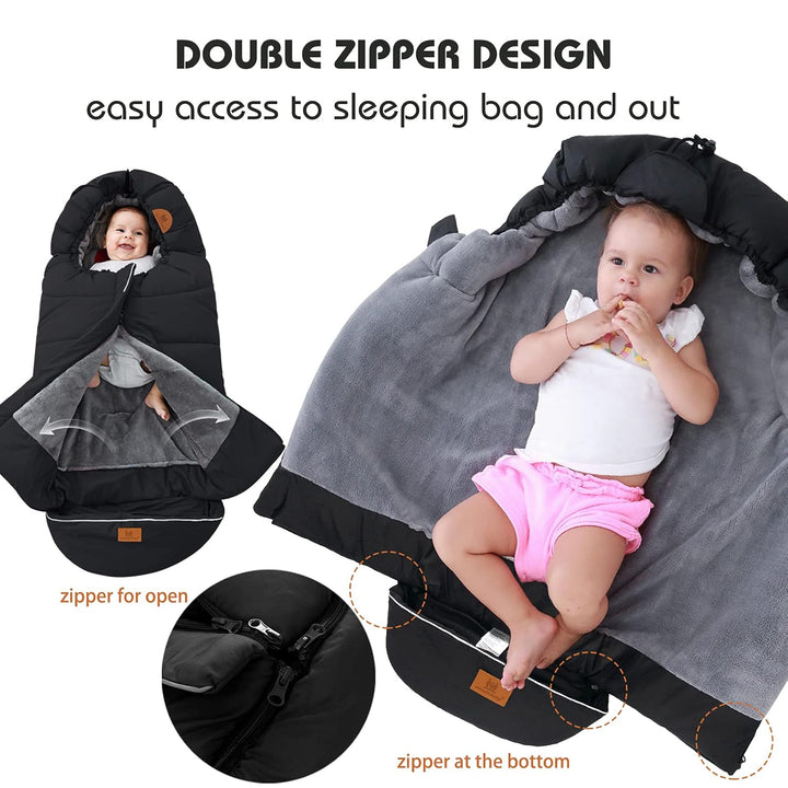 Fusssack Babyschale für Kinderwagen Buggy Universal Winter Baby Schwarz 102X54CM, Schwarz 102X54CM