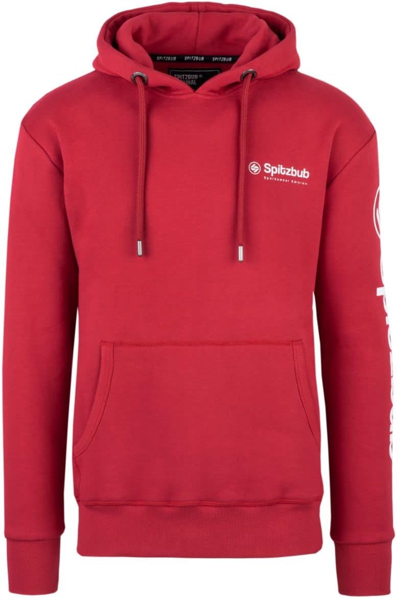 Spitzbub Herren Hoodie Pullover mit Kapuze Kapuzenpullover Sportshoodie mit Ärmelprint L Rot, L Rot