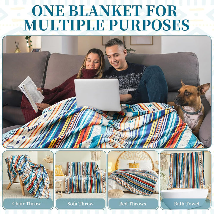 Qucover Kuscheldecke 200x200, Wohndecke Boho Decke Buntes Streifenmuster, Couchdecke Weich Warm Woll
