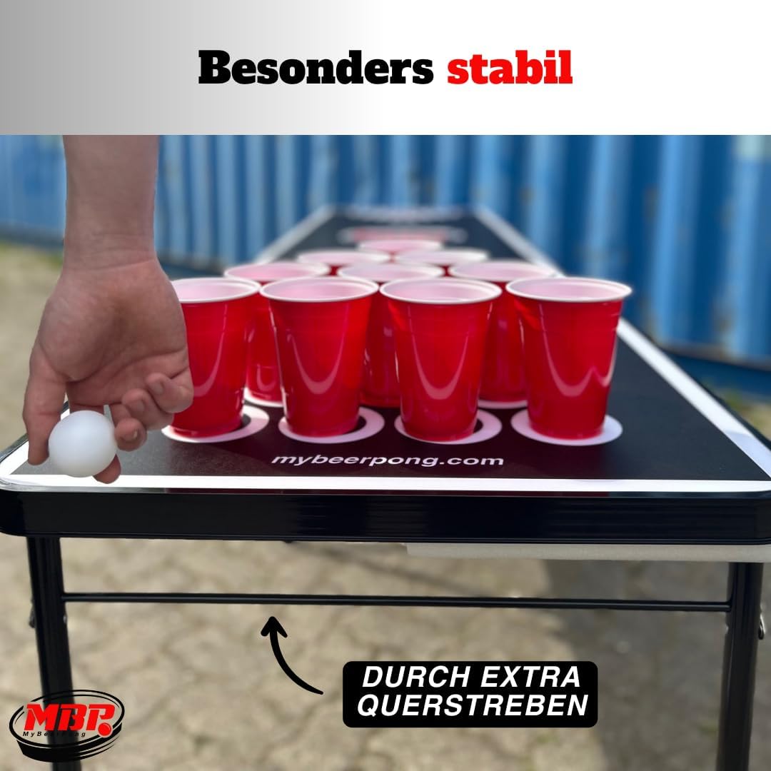 MYBEERPONG® Bierpong Tisch Classic + 6 Tischtennisbälle | Schwarzes Beer Pong Set als Gadget für Par