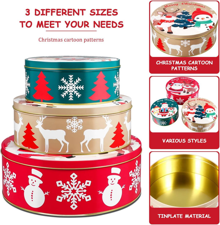 HEMOTON Weihnachtskeksdosen Set aus Metall, Rund Keksdosen mit Deckel für Weihnachten, Plätzchendose