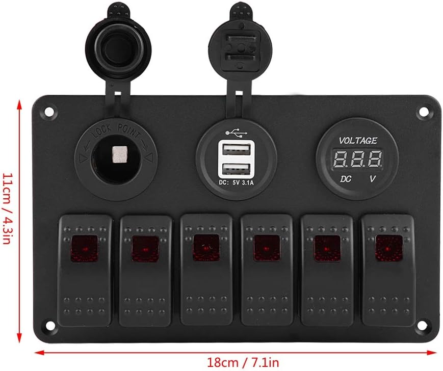 KIMISS 12V 24V 6 Gang Marine Schalttafel Auto Boot Marine LED Wippschalter Panel Dual USB Voltmeter
