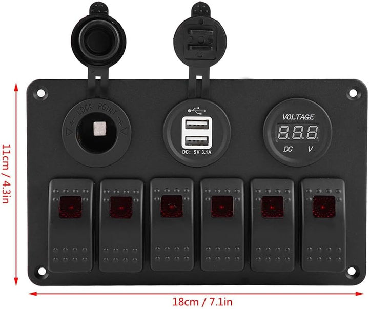 KIMISS 12V 24V 6 Gang Marine Schalttafel Auto Boot Marine LED Wippschalter Panel Dual USB Voltmeter