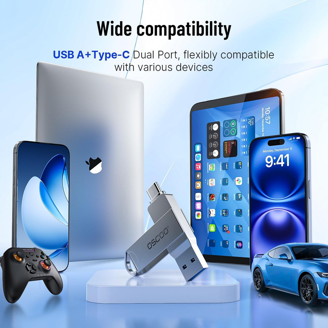 256GB USB Flash Drive, USB 3.1 Gen 1 Dual USB-C & USB-A Memory Stick, Portable Thumb Drive for iPhon