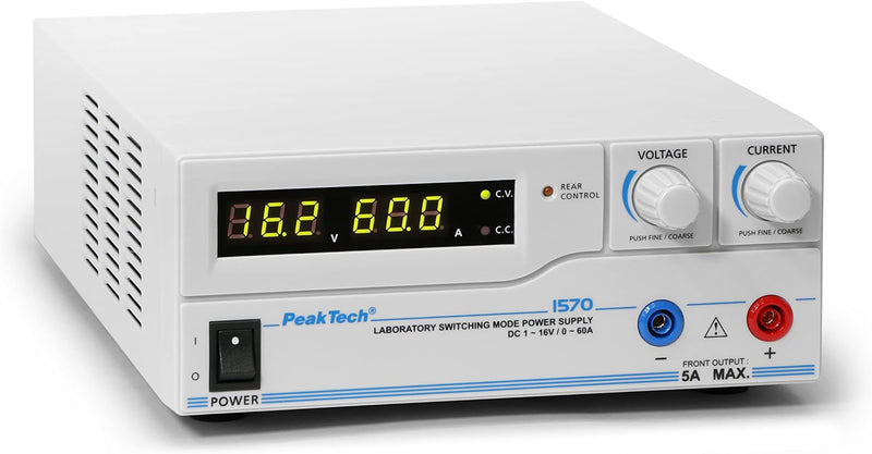 PeakTech 1570 – Labornetzgerät DC 1-16V / 0-60A mit USB, LED-Anzeige, DC-Schaltnetzteile, Stromverso