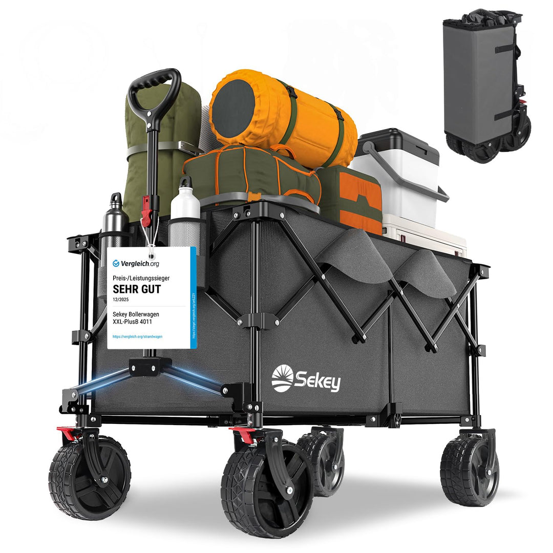 Sekey XXL Plus Bollerwagen Faltbar mit Bremsen 200L 200KG Belastbar, Extra Breite Reifen All Terrain