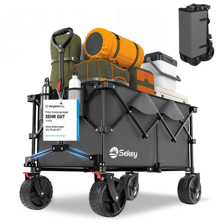 Sekey XXL Plus Bollerwagen Faltbar mit Bremsen 200L 200KG Belastbar, Extra Breite Reifen All Terrain