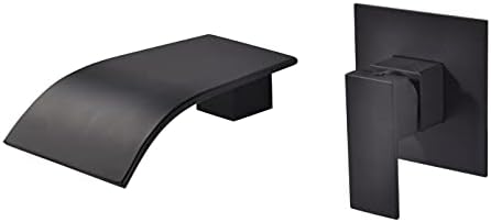 SHANFO Waschtischarmatur Wandmontage Wasserfall Schwarz Armatur Wand Einzigen Handgriff 2-Loch Unter