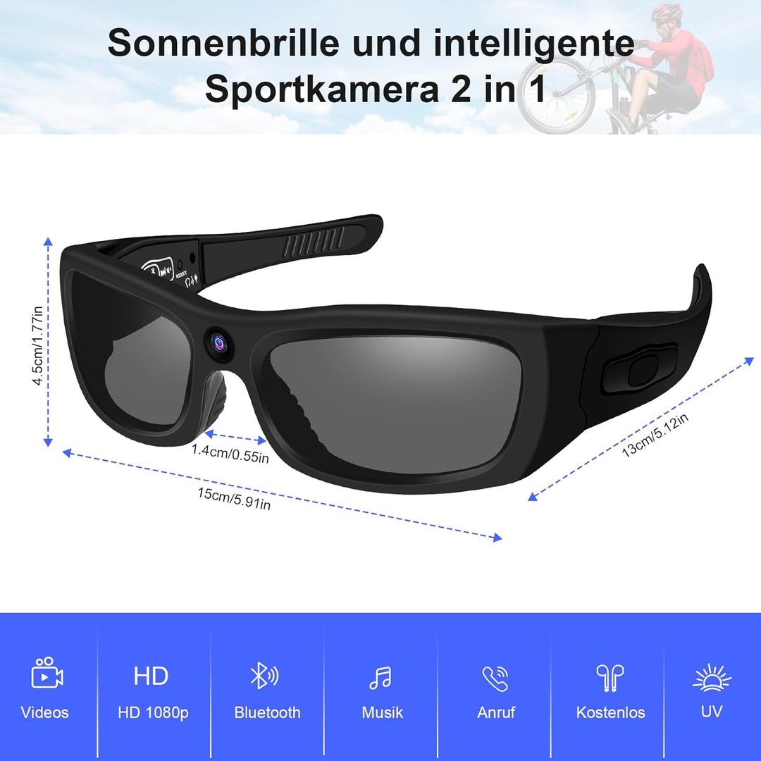 cyi Sports Kamera Sportbrille Actionkamera 1080p HD Video &amp; Foto, Bluetooth 5.0 für Anrufe &amp; Musik,