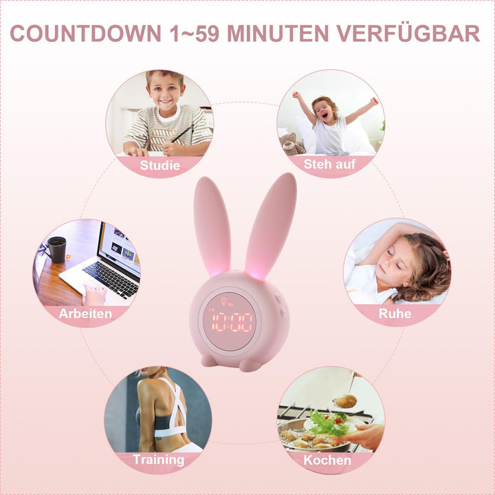 Baby Kinder Lichtwecker Hasenwecker Hasen Wecker Uhr Rabbit Alarm Clock Wake Up Light Nachttischlamp