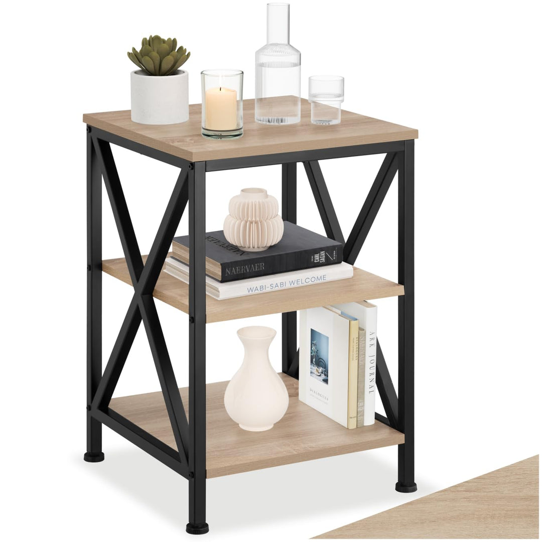 tectake® Industrial Möbel, Beistelltisch Holz und Metall, Schlafzimmer Nachttisch mit 3 Ebenen, Couc
