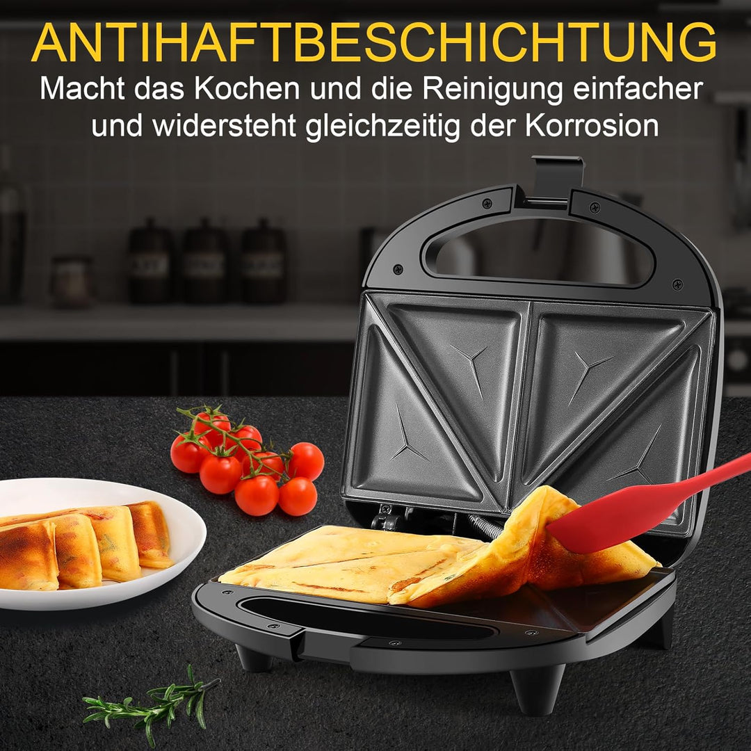 YASHE Sandwichmaker für 2 Sandwiches, Sandwichtoaster 750W mit Antihaftbeschichtung, schnelles Aufhe