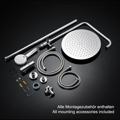 JOHO 304 Edelstahl Duschsystem ohne Armatur, Chrom Regendusche set mit Wandhalterung, Duschkopf mit
