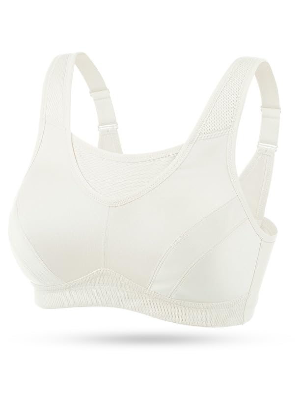 Wingslove Damen Sport BH ohne Bügel Nicht Gepolstert High Impact Bustier Halt Joggen BH 75B Elfenbei