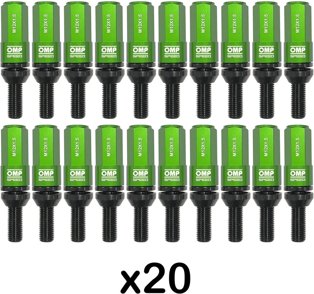 OMP SPEED Set 20 Radschrauben schwarz mit metrischer M12X1,5 Schlüssel 17-19 lang Gewinde 28 mm mit