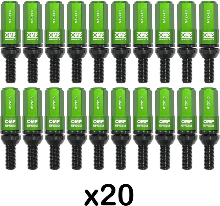 OMP SPEED Set 20 Radschrauben schwarz mit metrischer M12X1,5 Schlüssel 17-19 lang Gewinde 28 mm mit