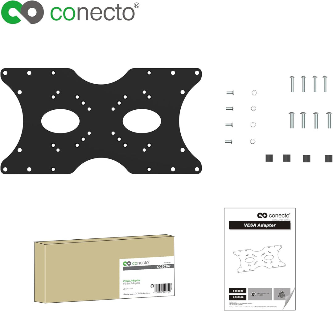 conecto VESA-Adapter, Adapter-Platte, universal geeignet, VESA 50x50 bis 400x200, 1-teilig, schwarz,