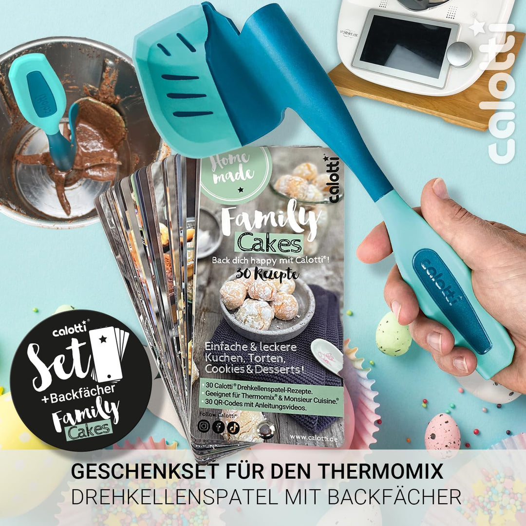 Calotti® Set – Backfächer „Family Cakes“ und Drehkellenspatel Silikon + für den Thermomix im Vorteil