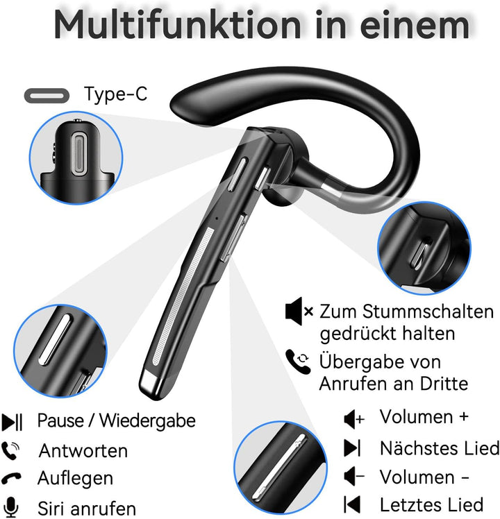Bluetooth Headset mit Mikrofon, In Ear Freisprech Handy Kabellos Kopfhörer mit LED Ladebox für Autof