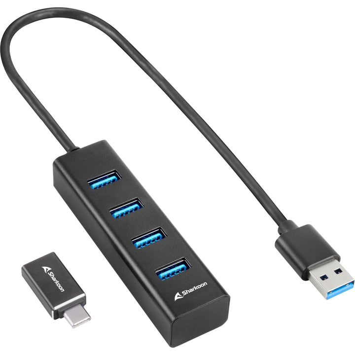 Sharkoon 4-Port USB 3.2 GEN 1 Aluminium Hub, Schwarz