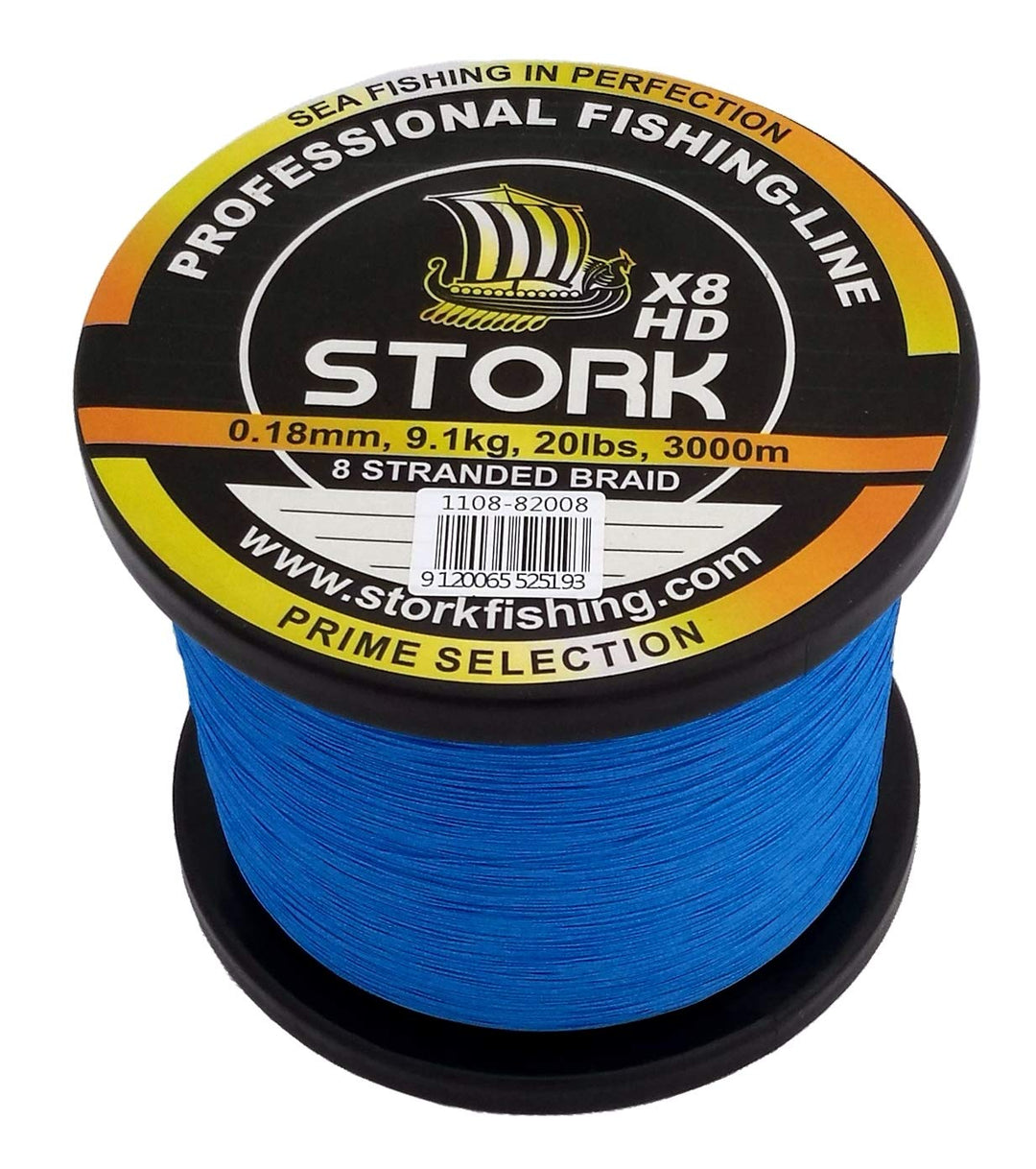 Stork HDx8, 8-Fach geflochtene Premium Angelschnur 3000m Blau 65 lbs / 29.5 kg / 0.37 mm, Blau 65 lb