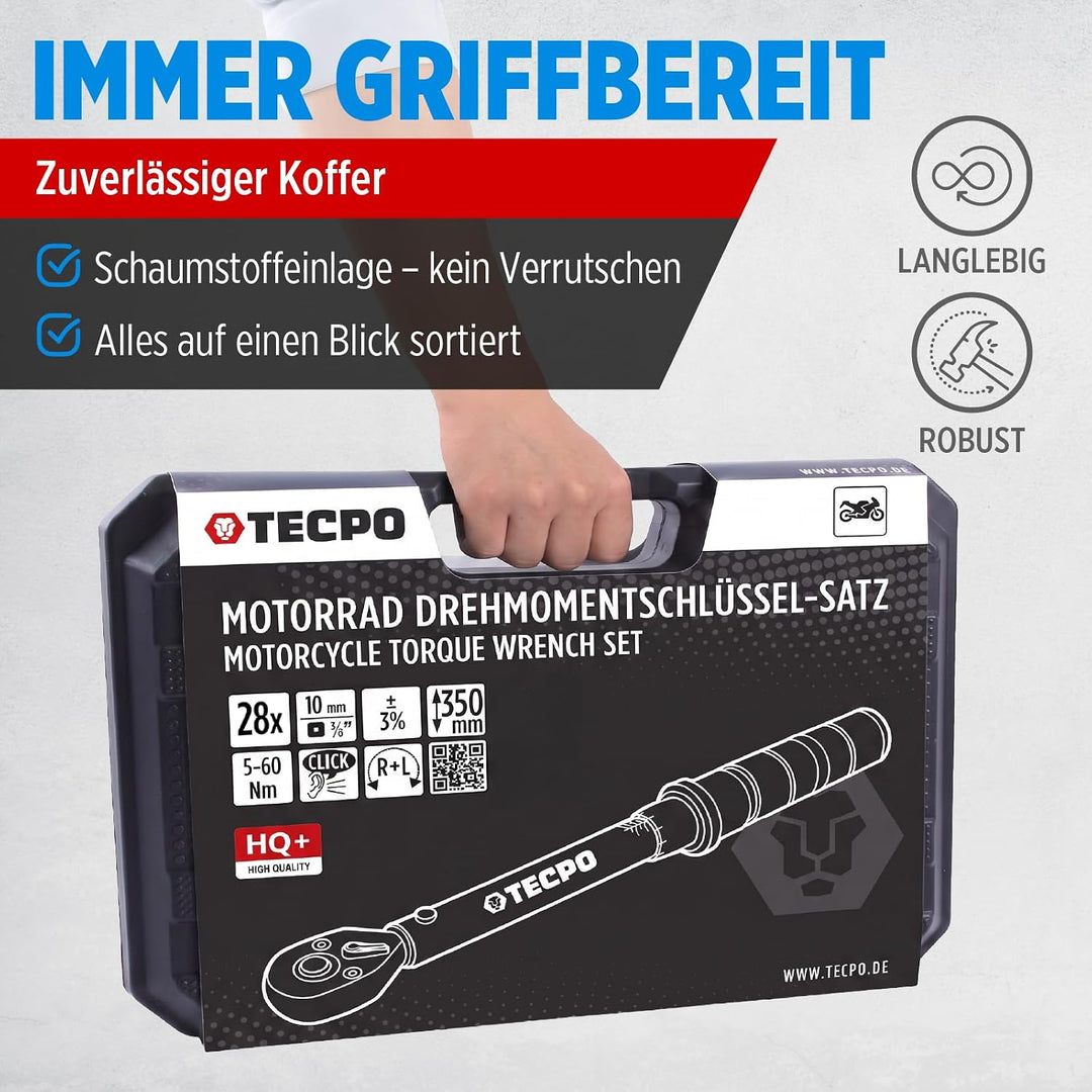 TECPO Motorrad Drehmomentschlüssel Set 3/8" 5-60Nm Schlüssel feine Abstufung, 3/8" 5-60Nm