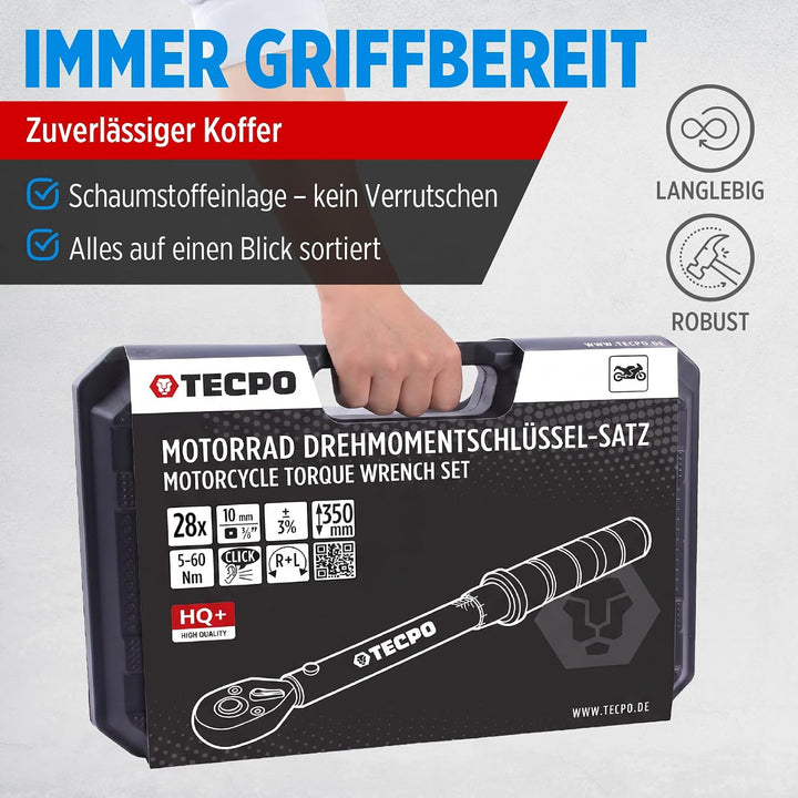 TECPO Motorrad Drehmomentschlüssel Set 3/8" 5-60Nm Schlüssel feine Abstufung, 3/8" 5-60Nm