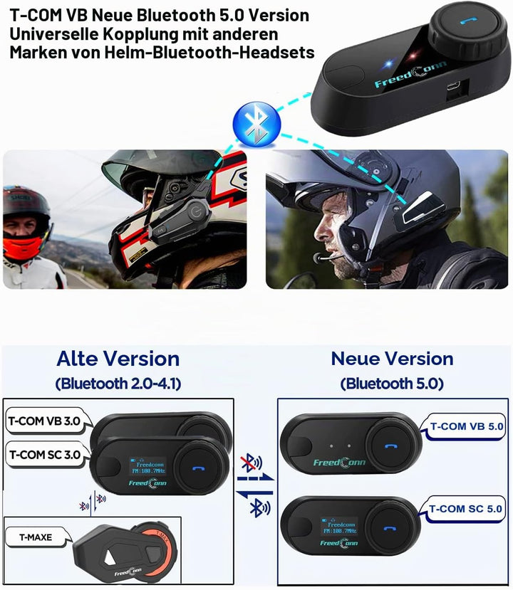 Bluetooth-Headset für Motorräder, Motorrad Helm Bluetooth Headset TCOM VB wasserdicht, kabelloses He