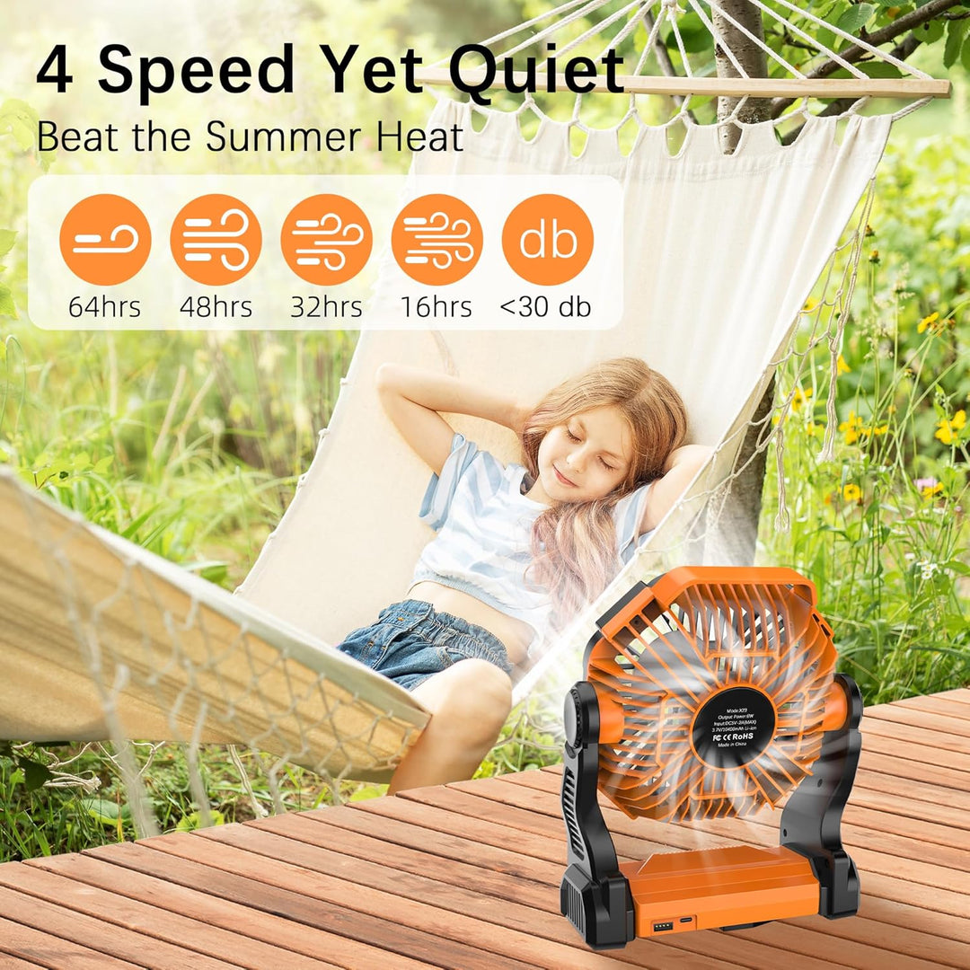 Kssvzz Camping Ventilator 20000mAh, 72 Stunden Akku Ventilator, 4 Geschwindigkeiten Tragbarer Ventil