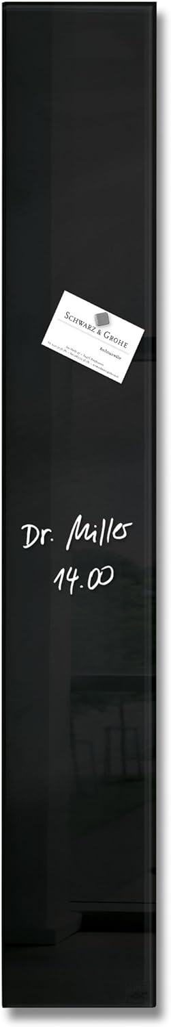 SIGEL GL100 kleine Premium Glas-Magnettafel 12 x 78 cm schwarz hochglänzend, TÜV geprüft, einfache M