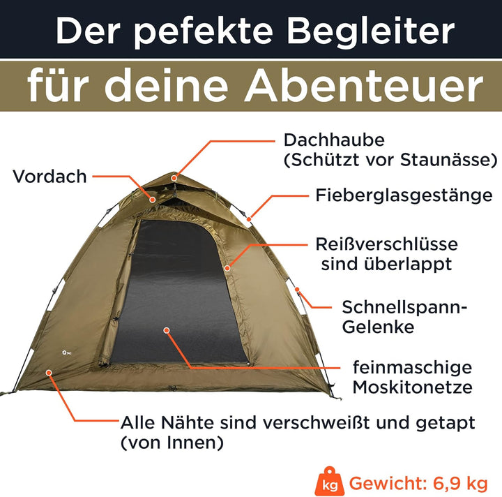 Q-Tac Ruck Zuck Bivvy Angelzelt 2 Mann [DAS ORIGINAL] Karpfenzelt mit herausnehmbarer Bodenplane, An