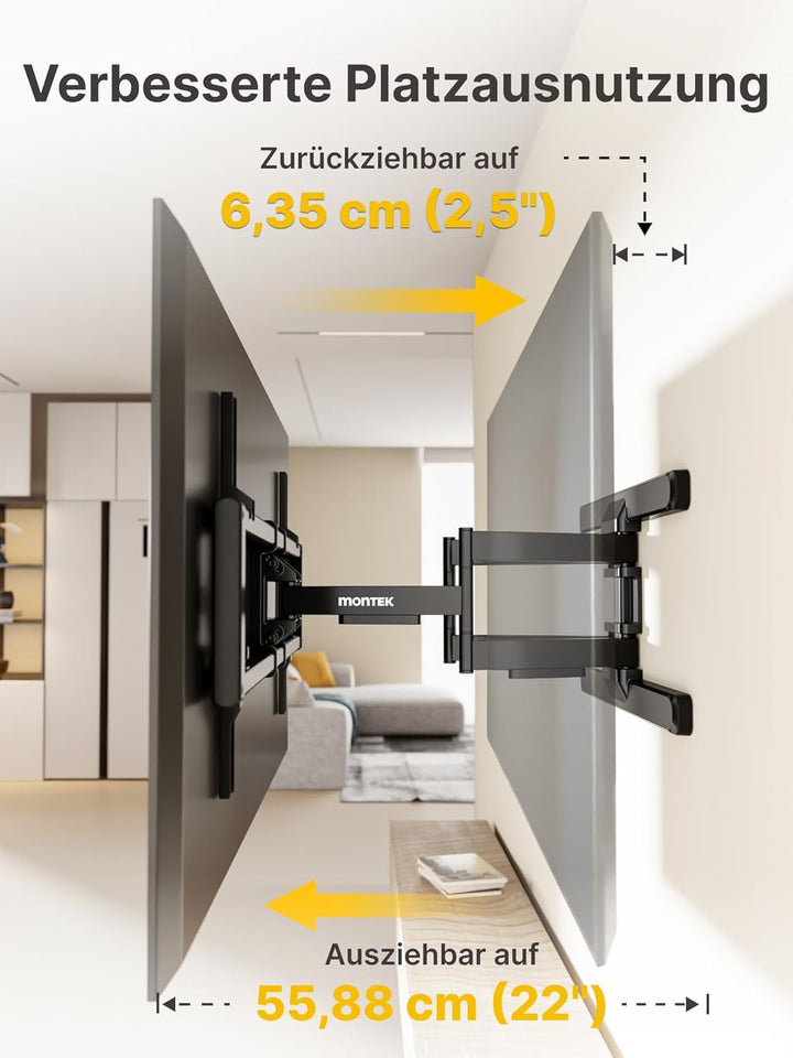 monTEK TV Wandhalterung für 43-95 Zoll Flach &amp; Curved Monitor bis zu 60kg, Schwenkbare und Neigbare