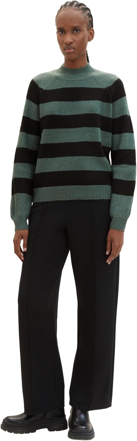 TOM TAILOR Denim Damen Pullover L 34223 - Green Black Stripe, L 34223 - Green Black Stripe