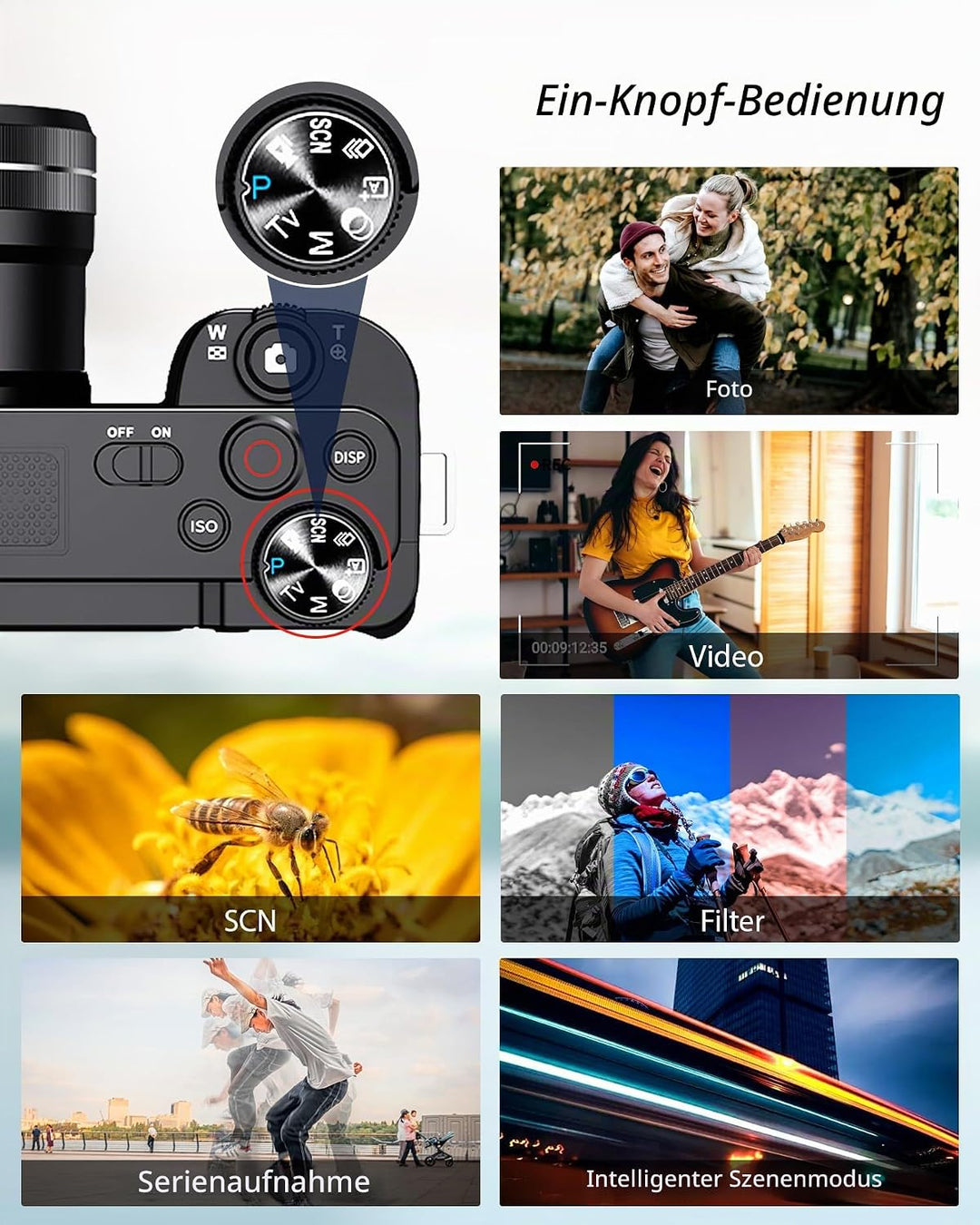 Digitalkamera 1080P, 48 Megapixel 12X Optischer Zoom Fotokamera, optischer Bildstabilisator Vlog Kam