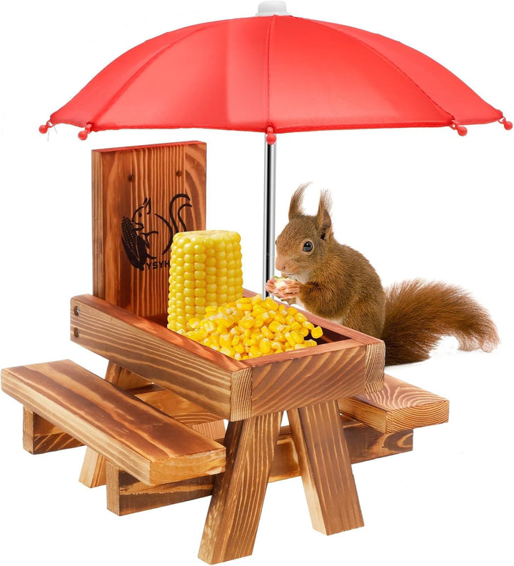 Eichhörnchen Futterhaus Wetterfest mit Regenschirm,Eichhörnchenfutterhaus für draussen Lustiger Pick