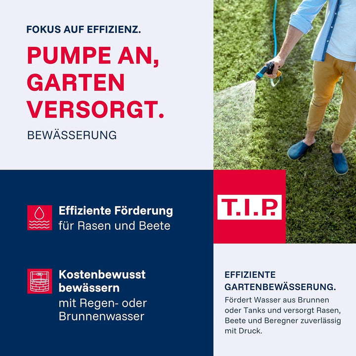 T.I.P. Gartenpumpe Edelstahl mit 4 m Ansauggarnitur (3.300 l/h Fördermenge, 46 m Förderhöhe, 4,6bar