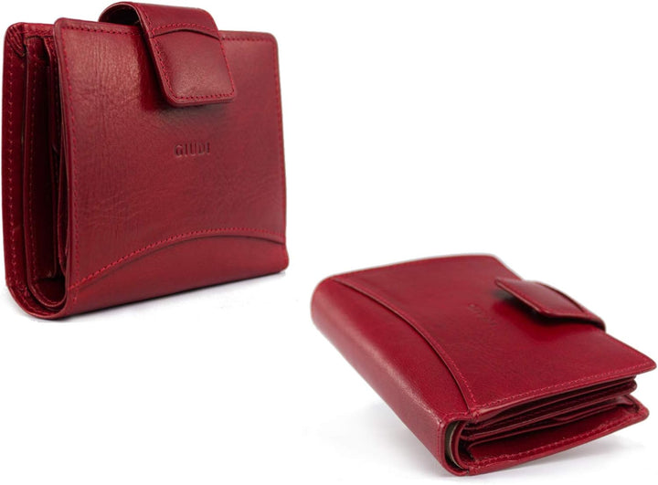 GIUDI ® - Damen Geldbörse aus Rindsleder, Geldbörse, Kreditkartenfach, echtes Leder Rot, Rot