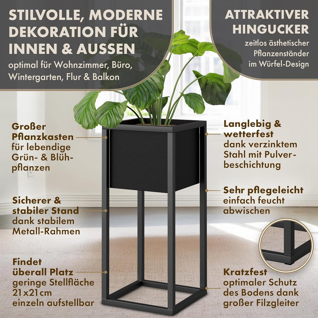 Blumenständer CUBIX DUO 2er Set - Pflanzenständer Metall schwarz 50 und 70 cm hoch - Design Blumento